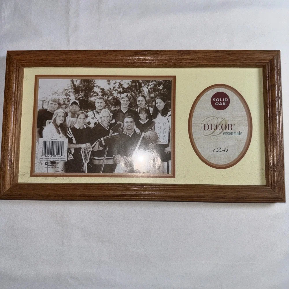 Solid Oak Hanging Picture Frame Set of 4 Wood 12x6 Dual Opening Brown
